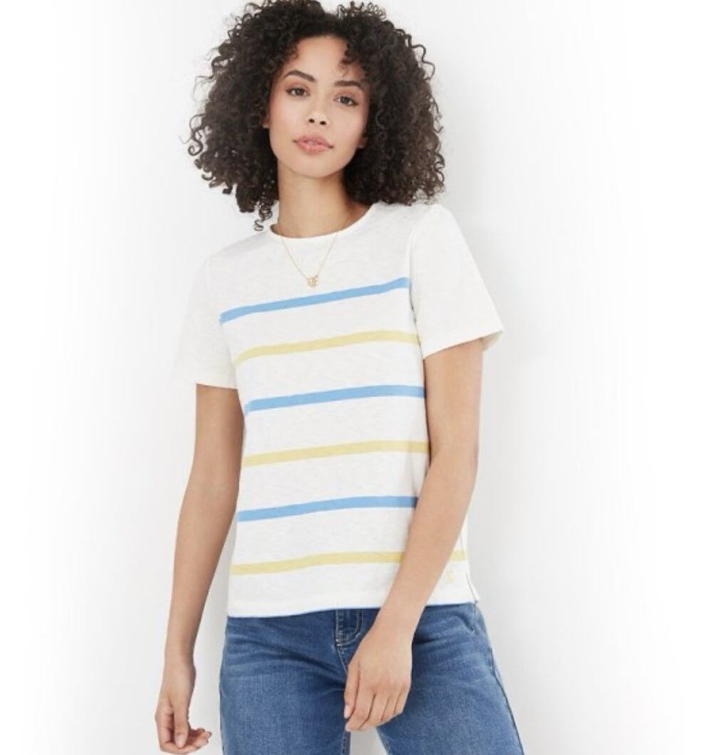 NWT Joules Women's Classic Harbour Short Sleeve T-Shirt Blue Yellow Stripe Sz 6
